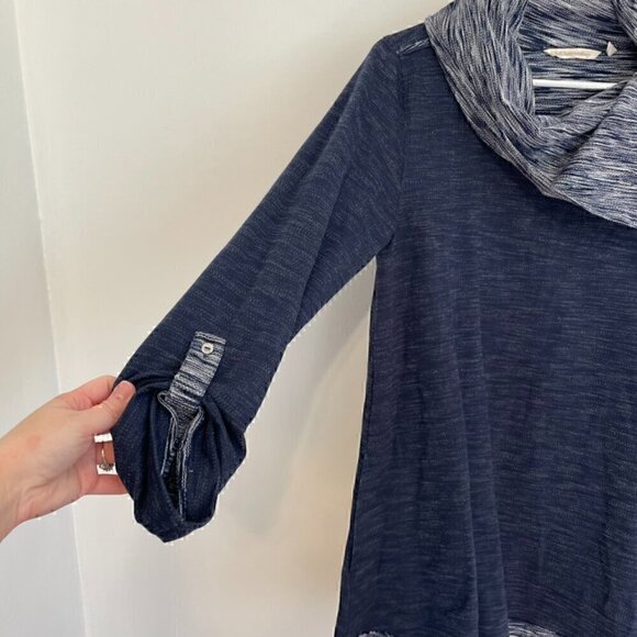 SOFT SURROUNDINGS Weekending Cowl Neck Pullover Navy Blue 3/4 Roll Tab Sleeve M - Picture 6 of 10